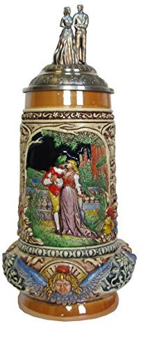 KING Hochzeitskrugkrug, kobalt, bunt, mit Zinn-Liebespaardeckel, 0,5 Liter Bierseidel