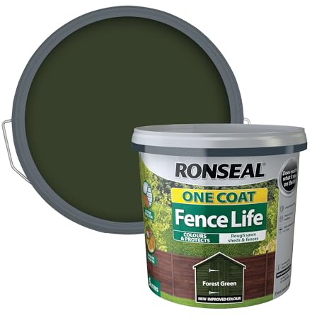 RS 1C FENCELIFE FOREST GREEN 5L [38291] | Water-based timber coating delivers colour and weather resistance across rough-sawn exterior wooden structures.