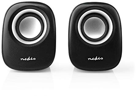 NEDIS PC-Lautsprecher | 2.0 | 12 W | Anschlüsse – Eingang: 1x 3.5 mm | Stromversorgung über USB | Lautstärke-Regler Silber/Schwarz