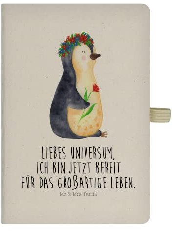 Mr. & Mrs. Panda DIN A5 Baumwoll Notizbuch Pinguin Blumen - Geschenk, Geschenkidee, Blumenkranz, Notizen, Selbstliebe, Kladde, Schreibheft,