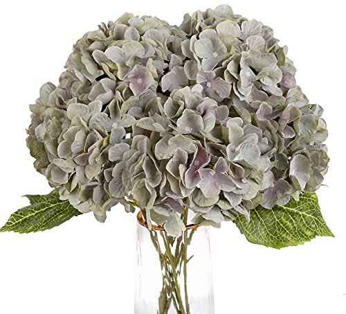 Jim's Cabin Künstliche Blumen, Hortensien-Arrangements aus Seide mit 5 großen Köpfen, Kunstblumenstrauß für Zuhause, Hochzeit, Party, Dekoration, DIY (Mintgrün)