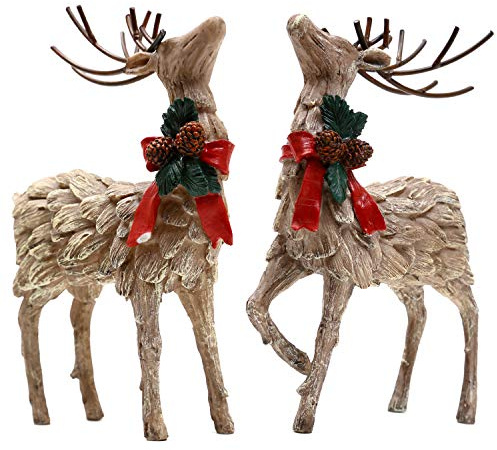 Topadorn Resin Holiday Deer Tabletop Holiday Figurine Christmas Decorative,2 Pack
