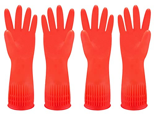 Discoball 2 Pairs Rubber Cleaning Gloves Non-slip Kitchen Dishwashing Household Glove, Long Sleeve, Reuseable