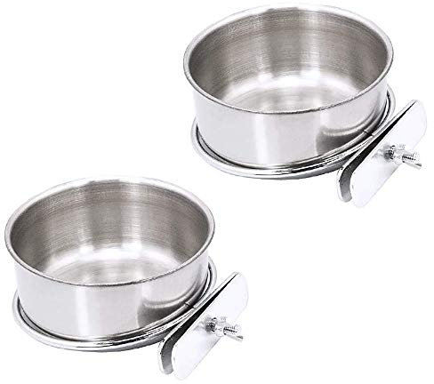 Shumo 2 Pack Bird Cage Food Water Dispenser Parrot Food Dish Bird Feeder Cup for Cage, Stainless Steel Bird Food Holder Container for Parrot Macaws Ferret Parakeet Cockatiel Budgerigar