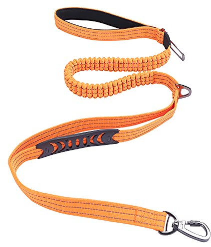 Wishnice Starke Bungee-Hundeleine mit verbesserter reflektierender Leine für mittelgroße und große Hunde, 4-in-1-Multifunktions-stoßdämpfende Leine mit Auto-Sicherheitsgurt, 2 gepolsterten Griffen