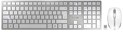 CHERRY DW 9100 Slim, Kabelloses Tastatur- und Maus-Set, Belgisches Layout (AZERTY), Bluetooth & 2,4 GHz Funk, Leise Tasten, Wiederaufladbar, Weiß-Silber