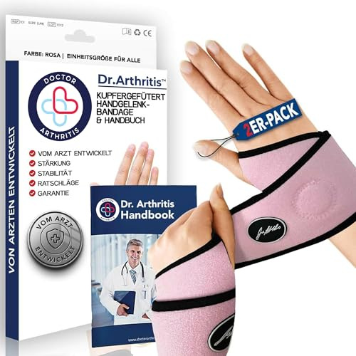 Dr. Arthritis Von Ärzten Entworfen, Leichte Handgelenk Bandagen, Sehnenscheidenentzündung Handgelenkstütze und Handgelenkbandage, Karpaltunnel Schiene, Handbandage Rechts und Links, 1 Paar, Rosa