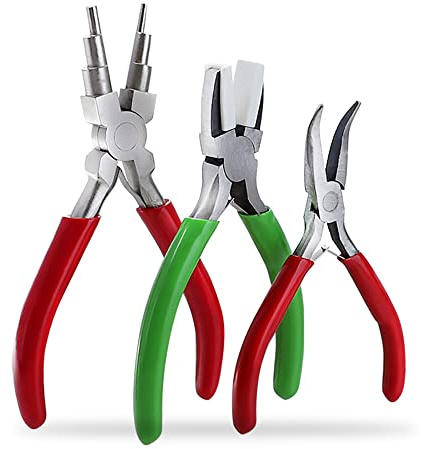 SaiDeng 3Pcs Jewelry Pliers Set,Including 6 in 1 Jewelry Pliers, Flat Nose Nylon Pliers, 5-Inch Toothless Curved Nose Pliers for Jewelry Repair DIY Jewelry Beading Making Crafts Tool Supplies