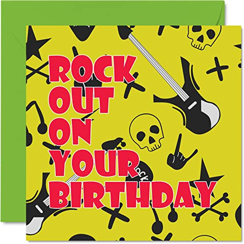 Fun Birthday Cards for Men Women Him Her - Rock Out - Punk Birthday Card for Mum Dad Son Daughter Brother Sister Auntie Uncle Cousin Nanny Grandad, 145mm Bday Greeting Cards