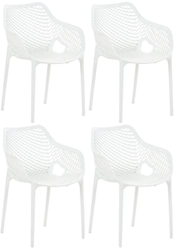 CLP Gartenstuhl 4er Set, stapelbare wetterfeste Kunststoffstühle für Terrasse & Garten, modern mit Armlehnen, Gestell grau, Air XL, Farbe:weiß