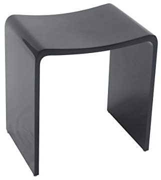 Four & More Badhocker Design Kunst Spa 'Rom' Oberfläche:Schwarz Glänzend | Duschhocker Sitzhocker Duschstuhl Duschsitz Luxusbadhocker aus hochwertigem Solid Stone/Mineralguss / Kunststein