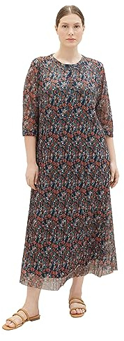TOM TAILOR Damen 1038798 Mesh-Kleid mit Plissee & Knopfleiste (1er Pack)