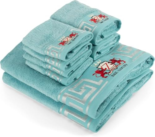 BZ Luxury Set Toallas Turquesa 8 Piezas – 2 Toallas de Ducha 2 Toallas faciales 4 toallitas De Bambú y Algodón Suaves absorbentes y duraderas Toallas para baño invitado SPA Certificadas Oeko-Tex