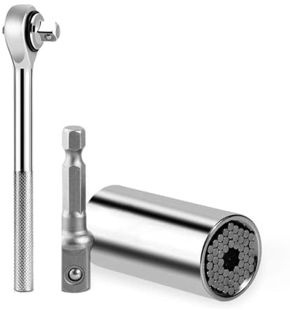 SteelFever 3 Stück Universal Socket Set, Universal Steckschlüssel, Steckschlüssel Bohrer Adapter mit Schraubenschlüssel, Geschenk für Männer, Vater/Vater, Ehemann, Freund (7-19mm)