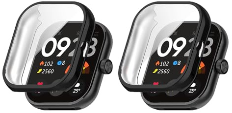 TIMEYUE Funda para Xiaomi Redmi Watch 4 con Protector de Pantalla, [Paquete de 2] [Antiarañazos] Funda de TPU Blando Electrochapado para Redmi Watch 4-Negro