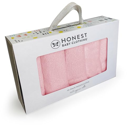 HonestBaby 10-Pack Terry Wash Cloths in Gift Box for Infant Baby Boys, Girls, 10-Pack Light Pink, One Size