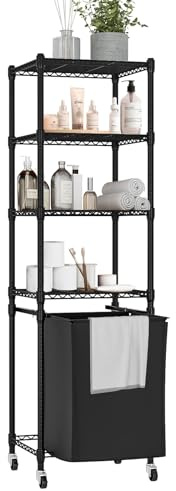 Solerconm Panier à Linge 4 Niveaux avec Roulettes,DIY, Bac à Linge Mobile pour Buanderie, Salle de Bain, Chambre,40x30x129cm, Noir