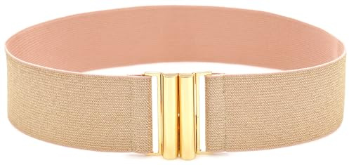 BAOKELAN Breite Dehnbare Gürtel für Frauen Elastischer Skinny Taille Gürtel mit Goldschnalle für Kleider Rosa Gold 75cm/30in