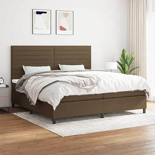 YUHI-HQYD Boxspringbett mit Matratze,Bettgestell mit Kopfteil,Matratzenfundament,Lattenrost,Plattform-Bettgestell,Full Size Bed Frame,für Schlafzimmer, Arbeitszimmer,Dunkelbraun 200x200 cm Stoff