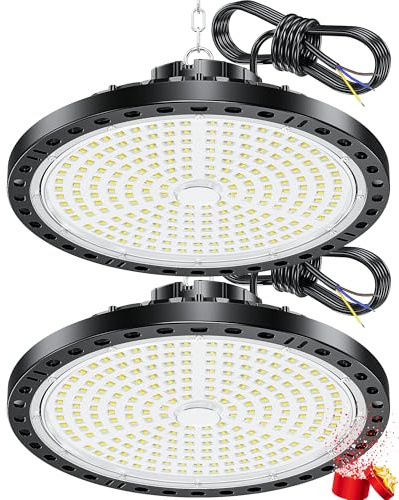 YIQIBRO LED Werkstatt Deckenleuchte 200W, Hallenstrahler für Keller 2 Stück | 20000LM UFO Industrielampe Werkstattlampe Kellerlampe, IP65 Wasserdicht 6500K Garagenlampe LED Strahler für Lager, Fabrik