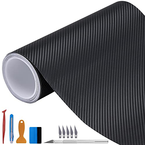 NewL 3D-Vinylfolie aus Karbonfaser, mit Luftabgabe, Schwarz 30 x 300 cm | 3D Carbon-Faser-Optik, Montagewerkzeug inkl., DIY Selbstklebende, flexibel dehnbar, wetterfest, für Auto Motorrad Möbel