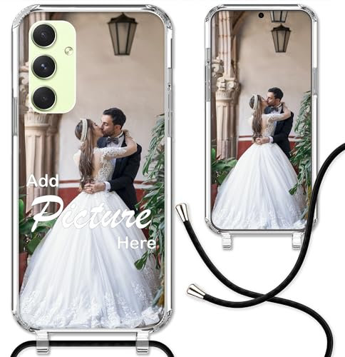 CoverHeld Samsung Galaxy A54 5G Handyhülle mit Band selbst gestalten aus Silikon Hülle mit deinem Bild/Design personaliseren und einzigartig Machen/Handykette Kordel Band in Schwarz