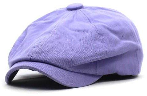 YUECIBAI Barett Baskenmützen Für Herren Solide Baumwolle Newsboy Caps Männer Flache Kappe Frauen Maler Beret Hüte 55-60Cmlierbar Lila