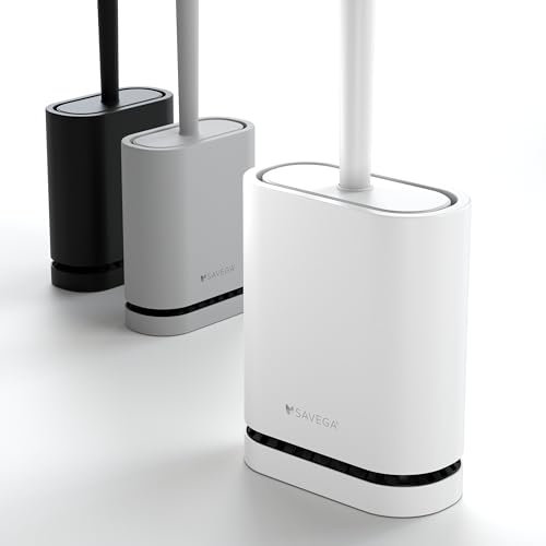 SAVEGA Scopino WC Silicone – Portascopino WC Sospeso con Montaggio Senza Fori, Copertura Igienica e Testina a Rapida Asciugatura (Bianco)