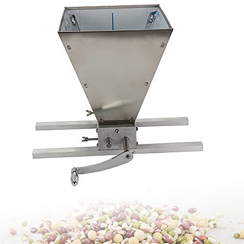 OUKANING Maltkvarn ölbryggning 4 l kornkvarn manuell, 2 rullar aluminiumstänger rostfritt stål spannmålskvarn, dubbel excenterjustering, vevhandtag, 8 pund/min
