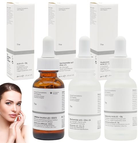 Gesichts Serum Set, Augenpflegeserum, Niacinamide 10% + Zinc 1%, Hyaluronic Acid 2% + B5,Caffeine Solution 5%,Gesichts-Akne, Poren Verkleinern Verblassen von Fältchen für Frauen Männer (3 Stück)