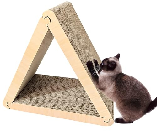 Groß Kratzbrett Katzen, 63 cm hohe L und A förmige Kratzpappe für Katzen, widerstandsfähig Katzenkratzbrett mit Ballspielzeug, Katzen Kratzmöbel aus hochwertiger Karton für Wand und Ecke (A förmige)