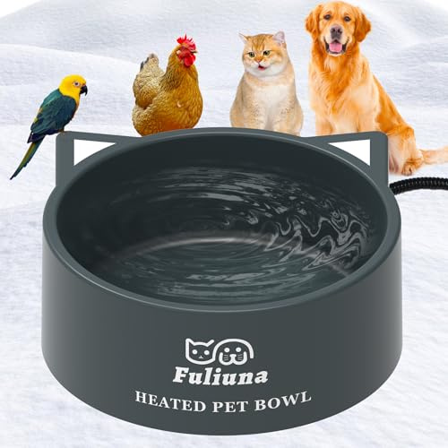 3.2L Large Heated Water Bowl, Outside Heated Dog Dish with Chew Resistant Power Cord, Thermal Bowls Provide Drinkable Water in Winter, Anti-Slip Pet Bowls for Dog Cat Rabbit Chicken Duck Grey