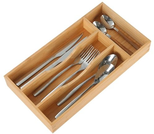 OLHAUYUAN Bamboo Kitchen Drawer Organizer, 7 Inch Silverware Utensil Holder for Small Drawer, Wood Silverware Organizer for Cutlery