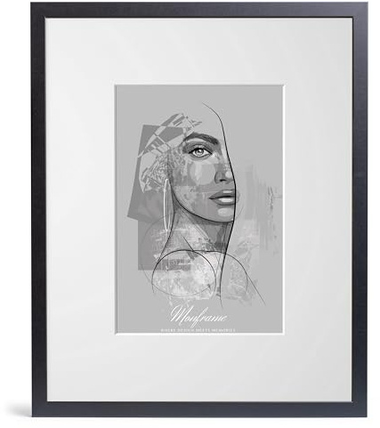 NB Akzent Bilderrahmen Schwarz mit Passepartout 29,7x42 cm DIN A3 - Rahmengröße 40x50 cm - Chloe 20 mm MDF Holzrahmen - Acrylglas