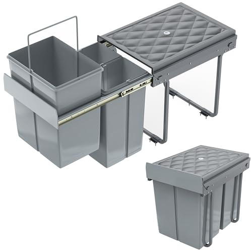 SUBTLETY Einbau Mülltrennsystem 2x10L + 1x20L PVC Ausziehbarer Küchenmülleimer 48x34x42cm Müllsammler mit Deckel Mülltonne Unter Spüle Effiziente Mülltrennung Doppelt Abfalleimer Set für Küche