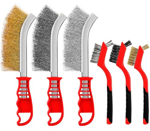 RDDAIPE 6 Pezzi Spazzola Acciaio, Spazzola Ferro, Spazzola Metallica: Acciaio Inox + Acciaio al Carbonio + Ottone + Nylon, per Pulizia Vernice, Polvere, Legno, Togli Ruggine, Grasso Sporco, Officina