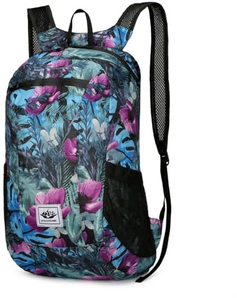 PORRASSO Zaino da Trekking Pieghevole Impermeabile 20L Ultraleggero Zaino Hiking Backpack per Donna Uomo Campeggio Ciclismo Arrampicata Sport Fiore Blu