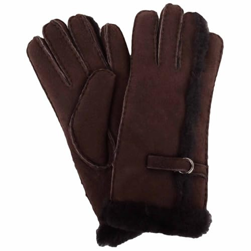 SNUGRUGS Damen Schaffell-Handschuh mit Wolle und Schnallendetails, Kaffeebraun, Größe S, coffee, S