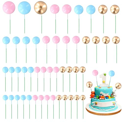 Dewocke Boules pour Le Gâteau, Lot de 50 Décoration de Gâteau, Décorations pour Gâteaux DIY Insert Mini-Ballons, pour Anniversaire, Mariage, Décorations de Fête (Or, Rose, Bleu)