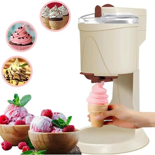 XCSCUK Soft Ice Cream Maker,Fully Automatic DIY Iced Yogurt Cone Machine, for Dessert, Frozen Yoghurt, Sorbet (Beige)
