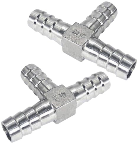 Conector de manguera de acero inoxidable de 12 mm, en forma de T, junta divisora de 3 vías para combustible, gas, agua, aire (paquete de 2)
