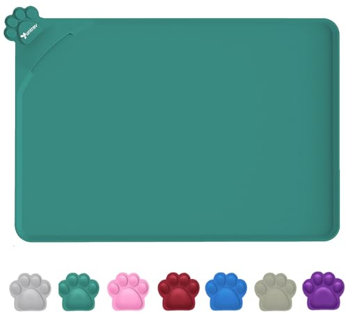 wasserdichte Napfunterlage für Hunde und Katzen, 55 x 38 cm (Grün) | Silikonmatte, rutschfeste Tierfuttermatte, wasserdichte Hunde- und Katzenplatzmatten mit erhöhten Rändern