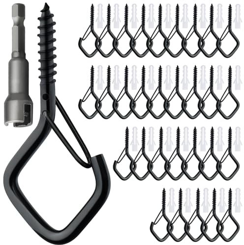 Gucass 30 Pezzi Ganci a Vite Nero, Occhielli a Vite, Gancio Soffitto, Gancio Lampadario, Ganci a Vite per Legno, Gancio a Vite in Acciaio Inox per Appendere Cestini di Piante a Casette per Uccelli