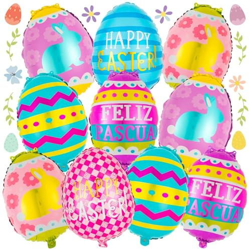 Globos Huevos de Pascua, Juego de 10 Piezas Balones Pascua, Lindo Huevos de Pascua Baloes, Interesante Globos de Aluminio para Fiesta de Pascua Accesorios de Decoración