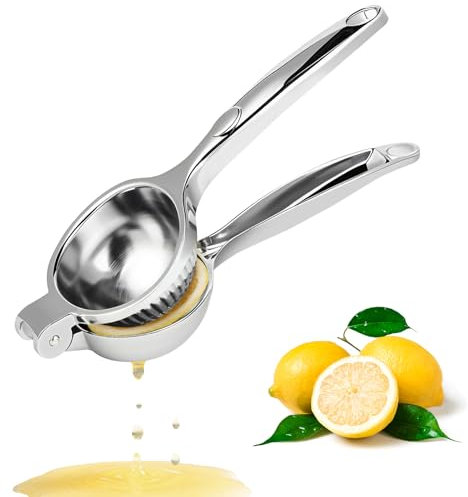 Prensa de Limón - Exprimidor Manual - Prensa para Cítricos a Mano 7cm de Diámetro, Acero Inoxidable, Duradero, Máxima Extracción de Jugo, Perfecta para Cocina, Bar y Restaurante (Plata)