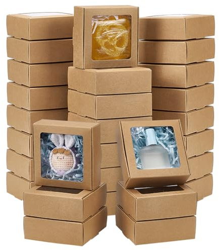 BENECREAT 48 Stück 9.5x9.5x3.5cm Große Quadratische e Kraftpapier Boxen Mit Transparenten Fenstern Für Hochzeitsfeier Gastgeschenke Bäckerei Schmuck Festival Geschenkverpackung