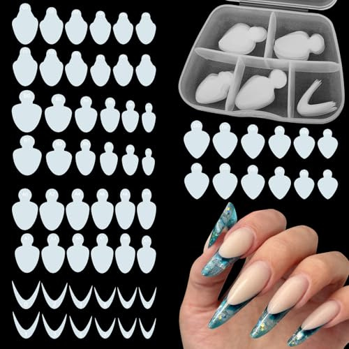 Lot de 60 pochoirs en silicone pour manucure française, autocollants double forme d'ongles, extension en gel, accessoires pour nail art