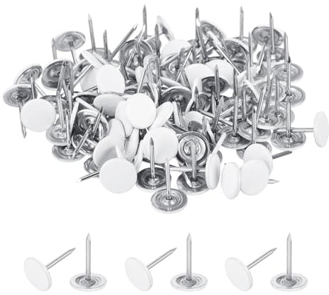 sourcing map Polsternägel für Möbel, 7/16 Zoll (11 x 17 mm) Metall, rund, schwarz, Daumennägel für Wand, dekorative Polsternägel, DIY-Projekt, Heimdekoration (Weiß, 110 Stück)