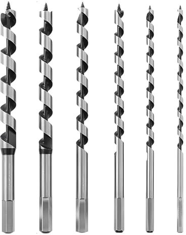 Holzbohrer Set 6,8,10,12,14,18 mm x 230mm Schlangenbohrer mit Sechskantschaft Balkenbohrer lang Profi Kohlenstoffreich Stahl Schalungsbohrer Holzschlangenbohrer für präzises Holzbohren