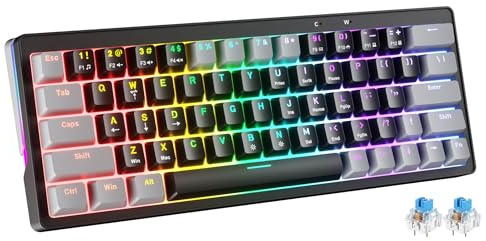 abucow 60% teclado mecánico para juegos, teclado compacto con cable con interruptores marrones, retroiluminación RGB, anti-ghosting, sin conflictos, 63 keycaps intercambiables